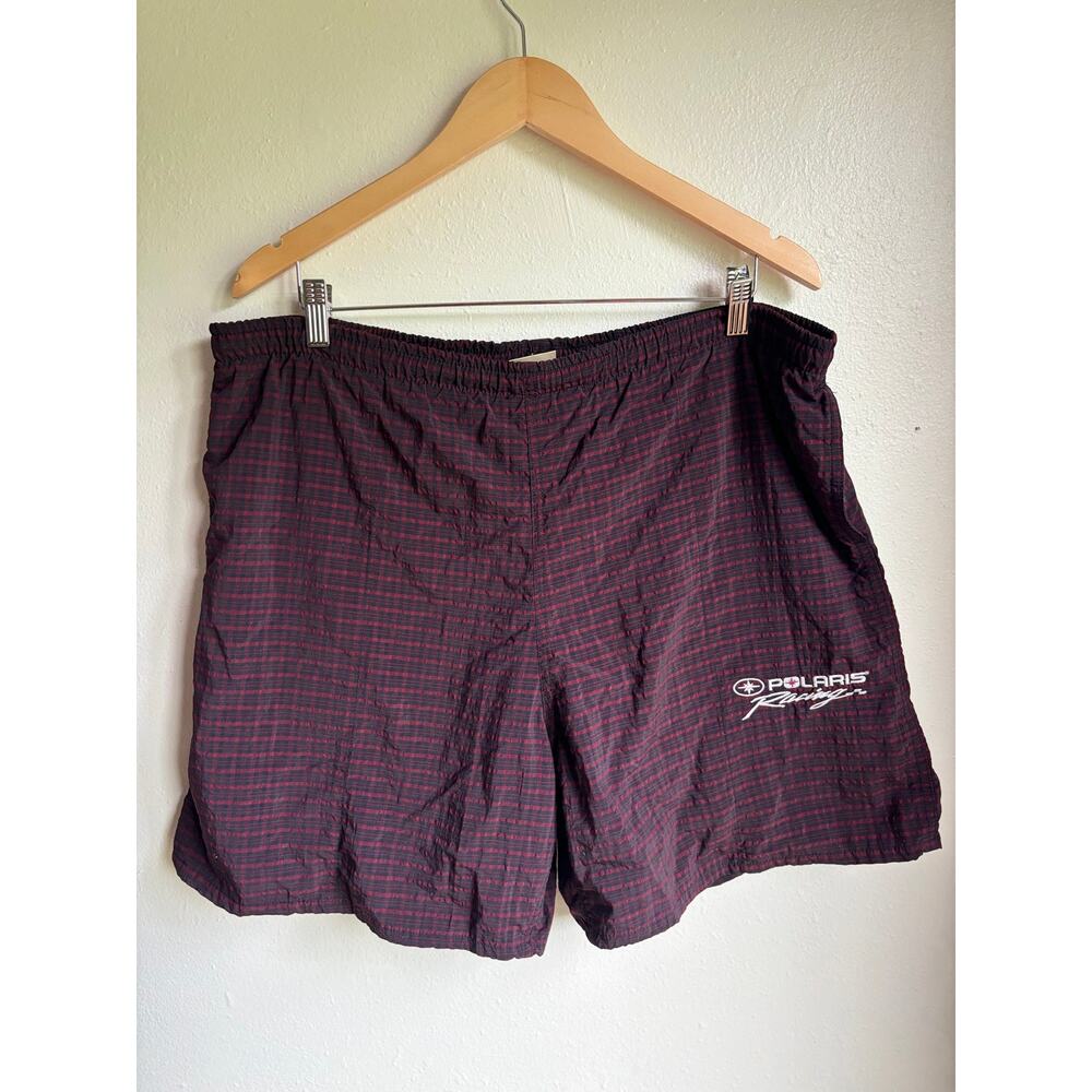 L.L.Bean Mens‎ Polaris Racing Shorts Elastic Waist Lightweight Plaid Red Size L
